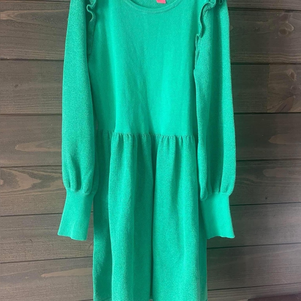 Lilly Pulitzer girls Green Long Sleeve Dress with Ruffle Details